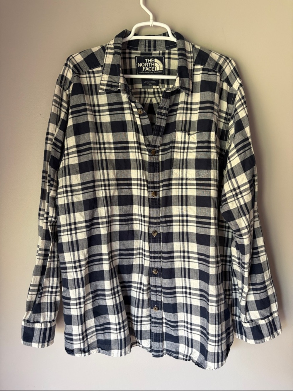 THE NORTH FACE Men’s Blue Plaid Linen Long Sleeve Button Down